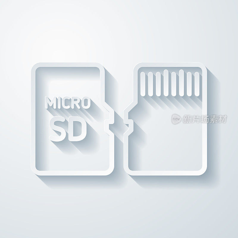 Micro SD卡-前后视图。空白背景上剪纸效果的图标